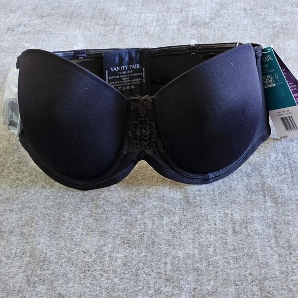 Vanity Fair 38B Black Beauty Back Strapless Bra Removable Straps 74380 Stretch - Picture 1 of 16